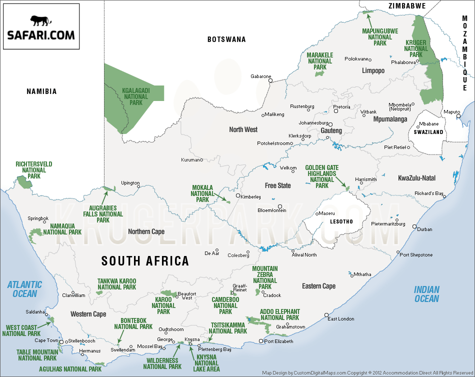 Map of all the South African National Parks