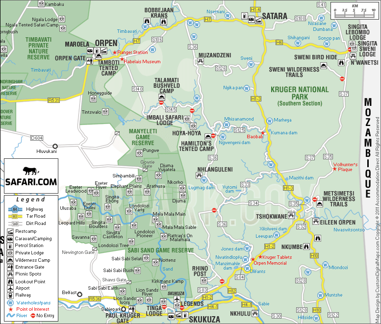 Map of Sabi Sands and Central Kruger