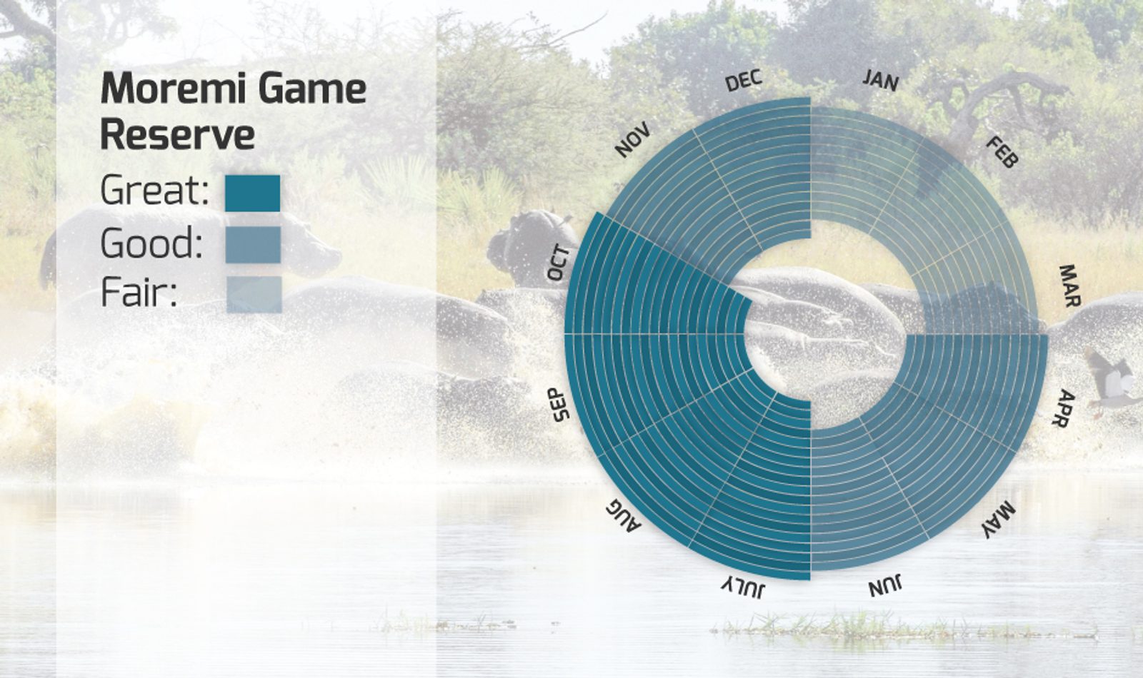 Infographic showing the best time to visit the Moremi Game Reserve